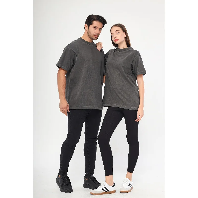 Charcoal Oversized Short Sleeves Tshirt Comfortable Flowing Short Sleeve