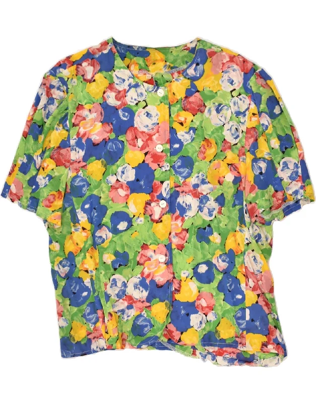 VINTAGE Womens Shirt Blouse IT 50 XL Multicoloured Floral Classic Short Sleeve Blouse