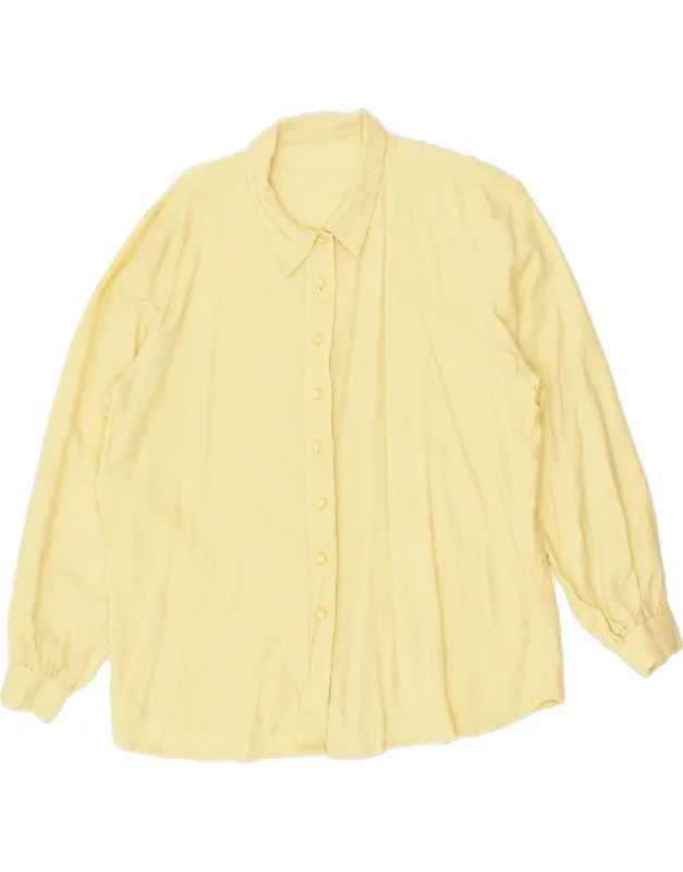 VINTAGE Womens Shirt UK 14 Medium Yellow Relaxed Fit Short Blouse