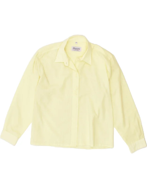 VINTAGE Womens Shirt UK 14 Medium Yellow Cotton Fashionable Short Sleeve Shirt