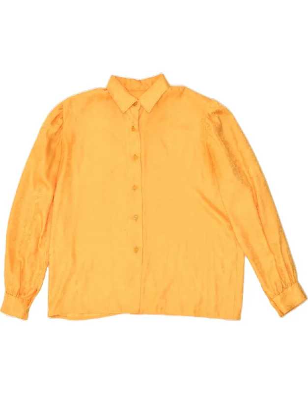 VINTAGE Womens Shirt UK 16 Large Yellow Elegant Longline Short Shirt