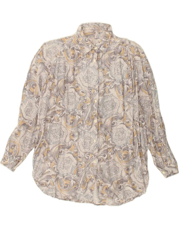 VINTAGE Womens Shirt UK 18 XL Beige Floral Chic Embellished Short Sleeve