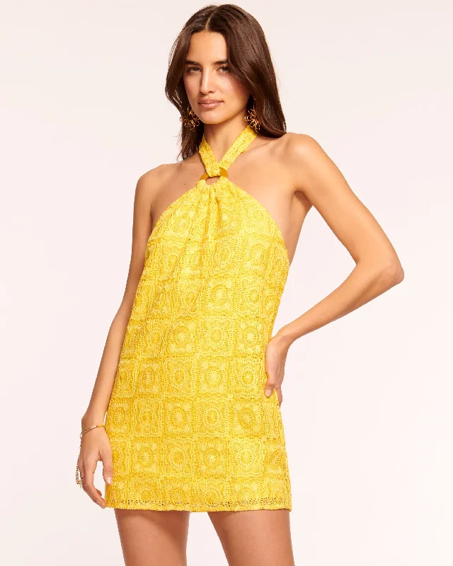 Viola Crochet Halter Mini Dress Comfortable Smocked Mini Dress