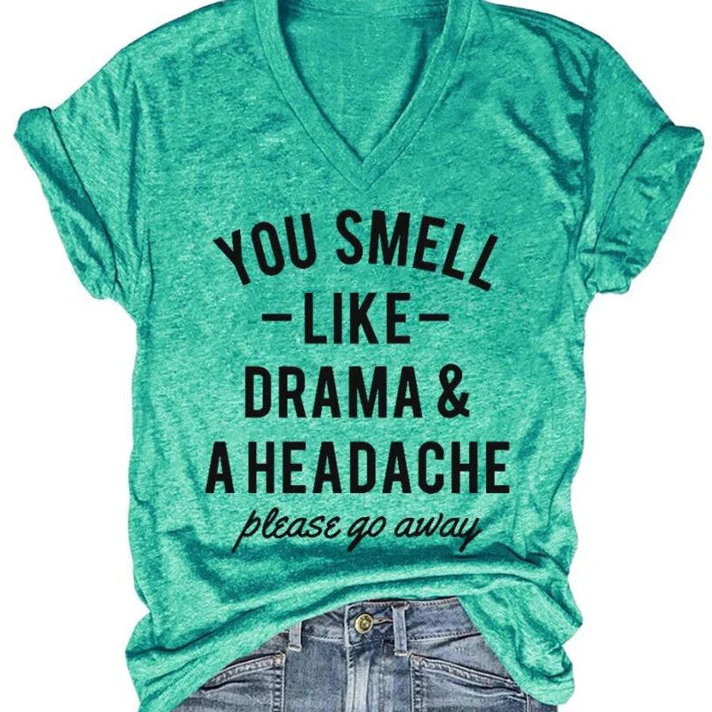 Woman's Summer You Smell Like Drama Cotton Tee Shirt Fashionable Draped Short Sleeve Woman's Summer You Smell Like Drama Cotton Tee Shirt Fashionable Draped Short Sleeve