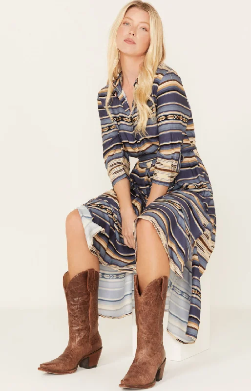 Serape Stripe Print Midi Dress Fashionable Sheer Sleeve Midi Dress