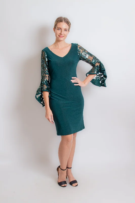 Hunter Green Midi Dress Trendy Fit-and-Flare Midi Dress