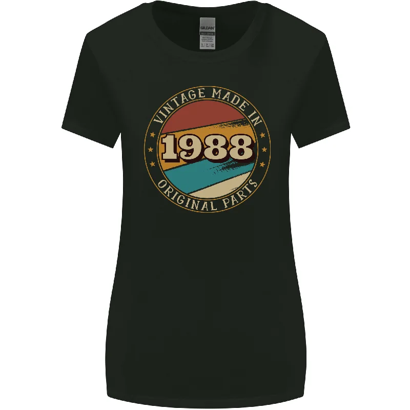 35th Birthday  Vintage Made In 1988 Womens Wider Cut T-Shirt Zippered Front Buttoned Front Snap Front