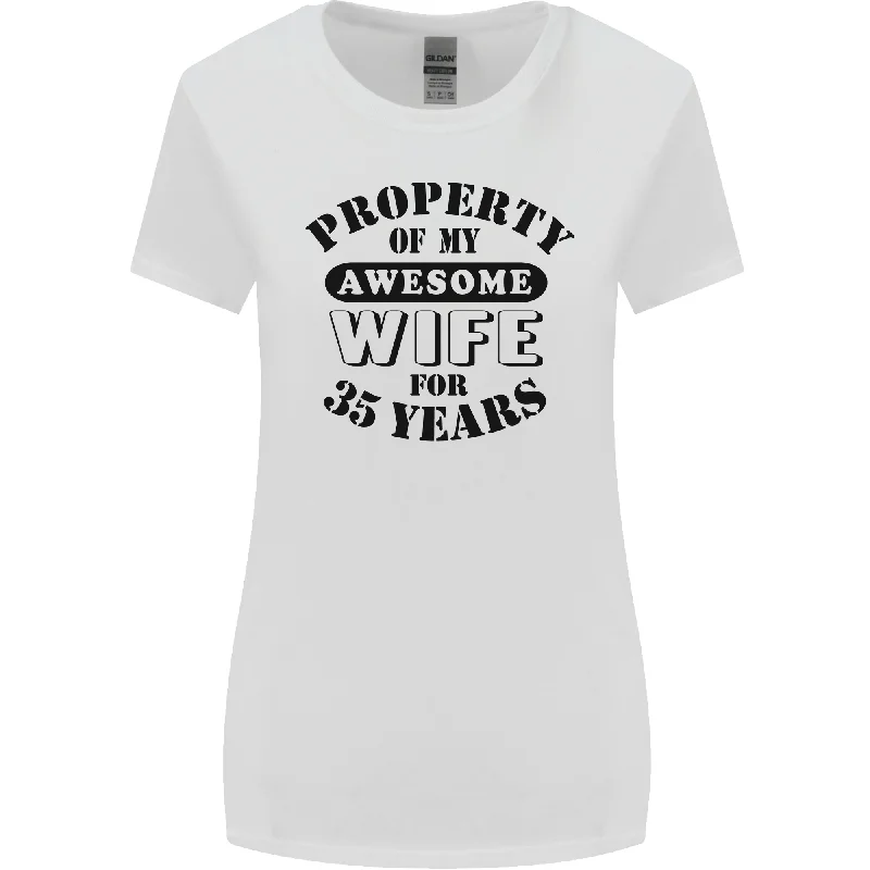 35th Wedding Anniversary 35 Year Funny Wife Womens Wider Cut T-Shirt Solid Color Striped Floral