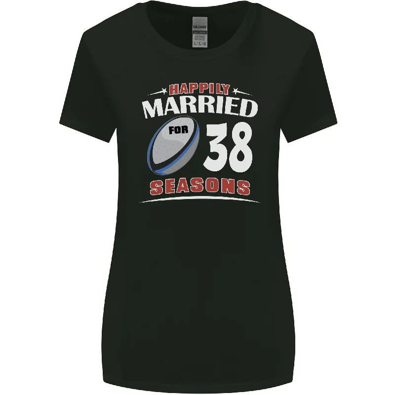 38 Year Wedding Anniversary 38th Rugby Womens Wider Cut T-Shirt Front Pockets Side Pockets Patch Pockets