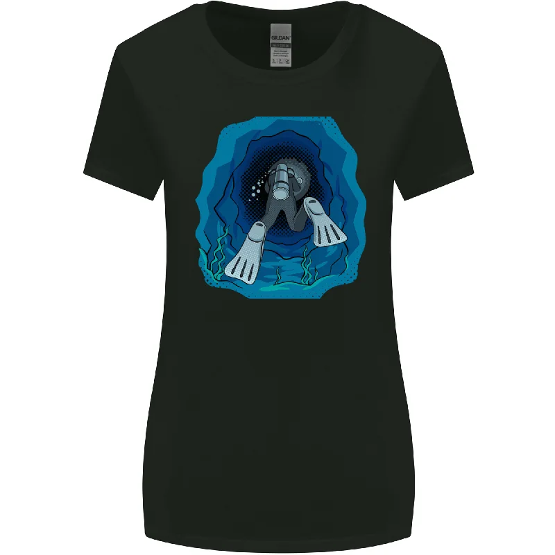 3D Scuba Diver Diving Womens Wider Cut T-Shirt Fleece Fabric Down Fabric Feather Fabric