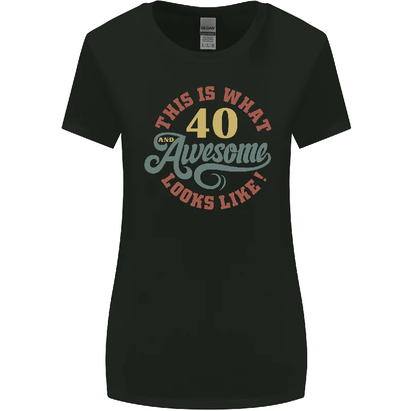 40th Birthday 40 Year Old Awesome Looks Like Womens Wider Cut T-Shirt Rayon Fabric Velvet Fabric Corduroy Fabric