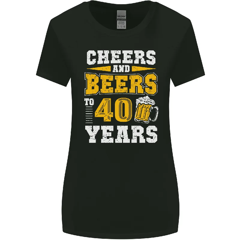 40th Birthday 40 Year Old Funny Alcohol Womens Wider Cut T-Shirt Embroidered Appliqued Beaded