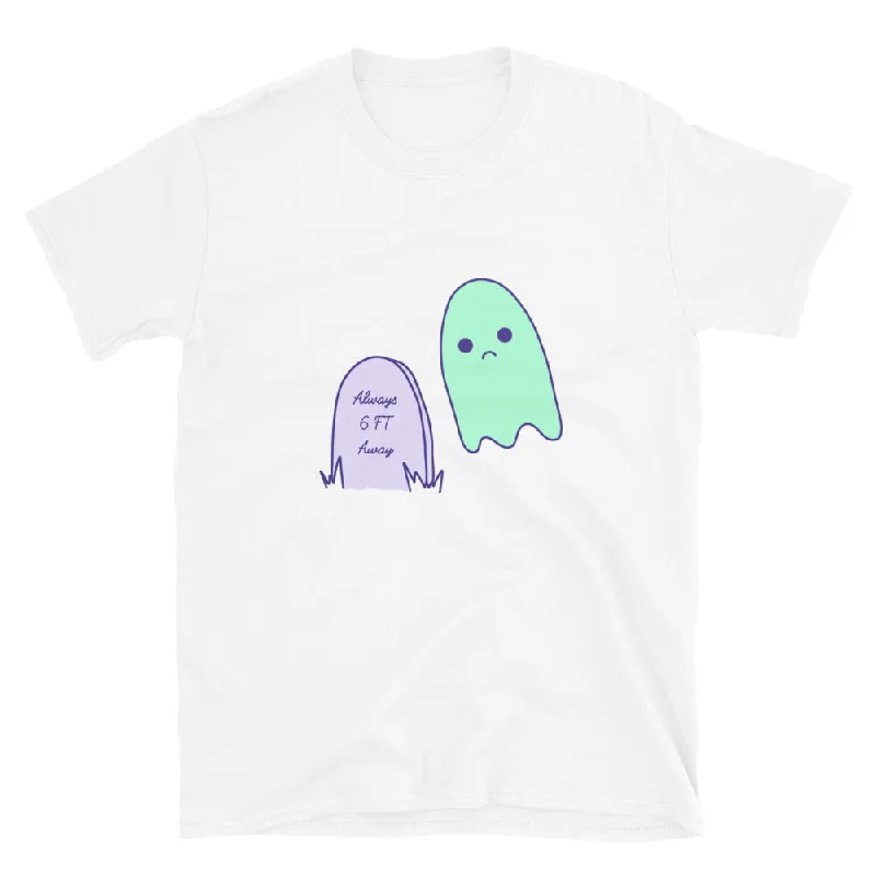 6 Feet Away Sad Ghost Comic Short-Sleeve Unisex T-Shirt Denim Fabric Leather Fabric Suede Fabric 6 Feet Away Sad Ghost Comic Short-Sleeve Unisex T-Shirt Denim Fabric Leather Fabric Suede Fabric