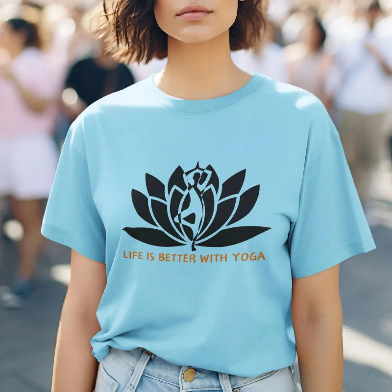 Life is Better with Yoga Round Neck Half Sleeve Classic T-Shirt Front Pockets Side Pockets Patch Pockets Life is Better with Yoga Round Neck Half Sleeve Classic T-Shirt Front Pockets Side Pockets Patch Pockets