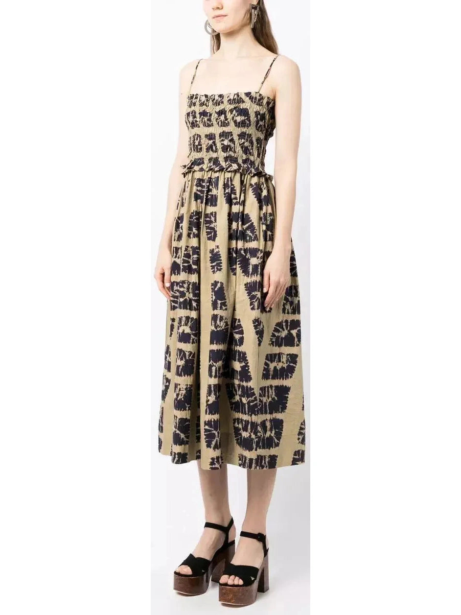 Abstract-Printed Sleeveless Cotton Midi Dress Elegant Satin Midi Dress