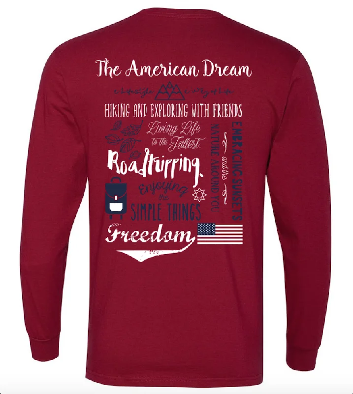 'American Dream Adventure Definition' Long Sleeve Tee Solid Print Embellished