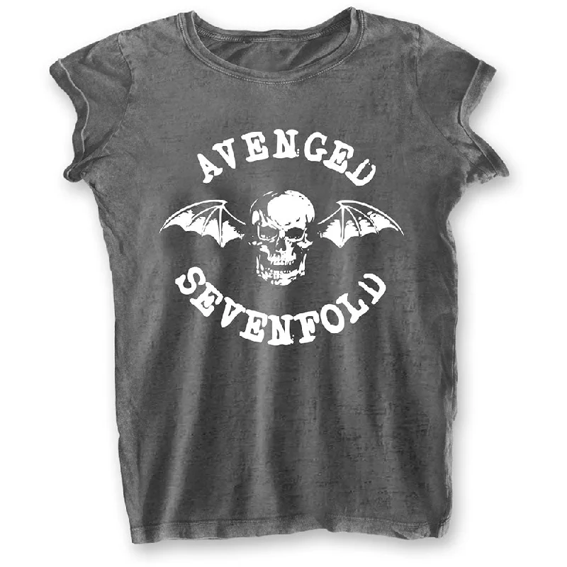 Avenged Sevenfold Ladies T-Shirt: Deathbat (Burn Out) Boxy Fit Fitted Loose