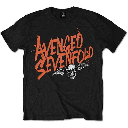 Avenged Sevenfold | Official Band T-Shirt | Orange Splatter Collared T-Shirt Boat Neck A-Line