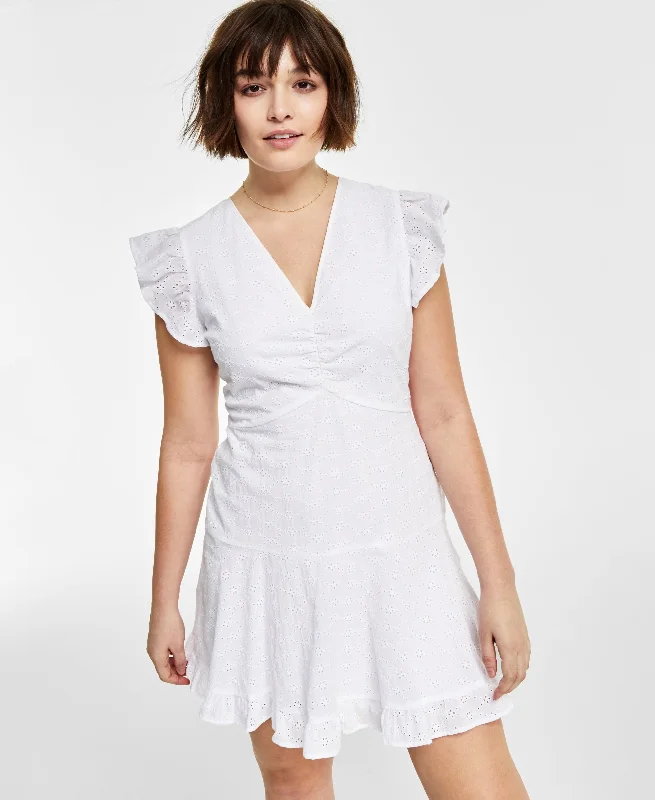 Bar III Petite Eyelet Mini Dress Cozy Cotton Mini Dress