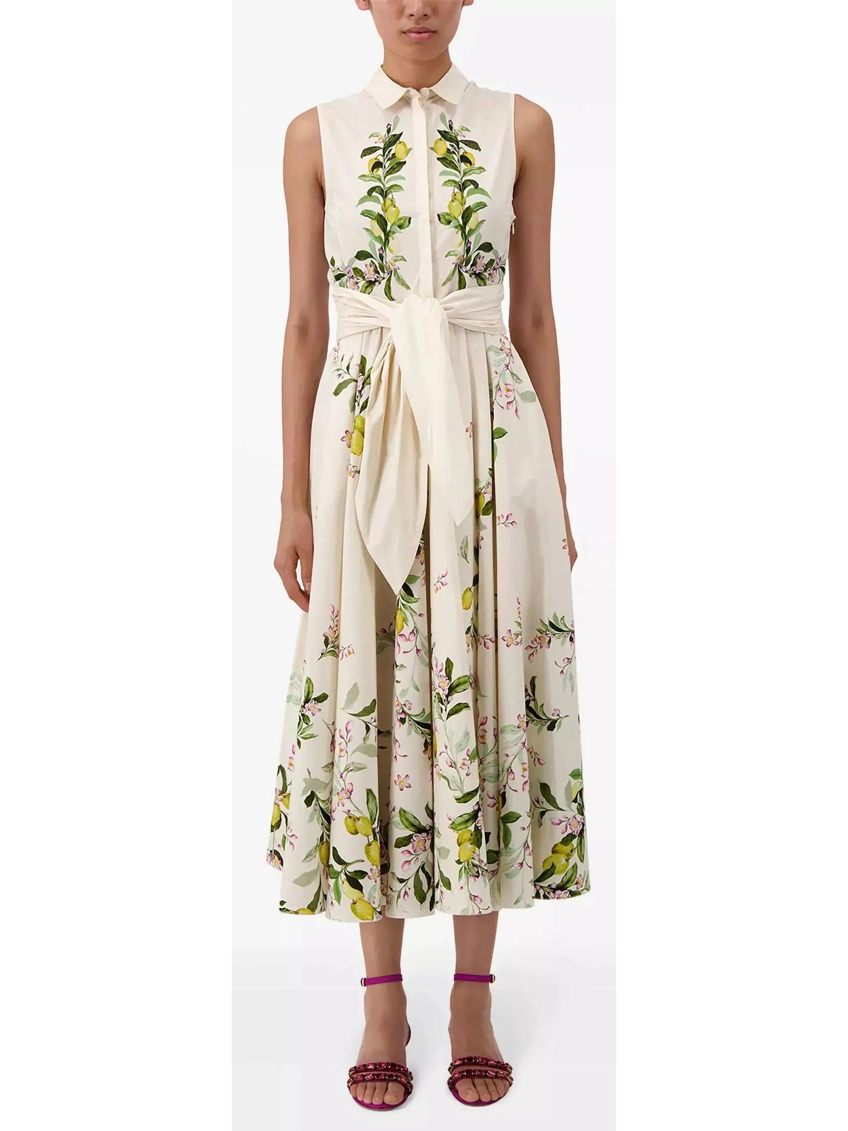 Belted Floral-Print Sleeveless Midi Dress Fashionable High-Low Midi Dress