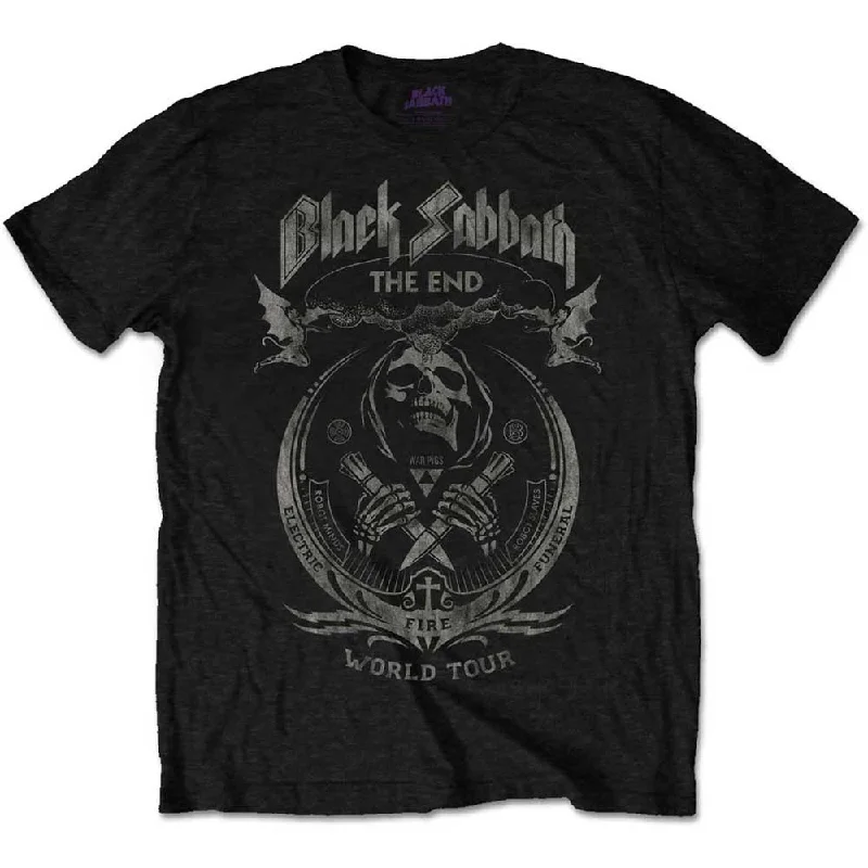 Black Sabbath | Official Band T-Shirt | The End Mushroom Cloud (Distressed) Denim Fabric Leather Fabric Suede Fabric