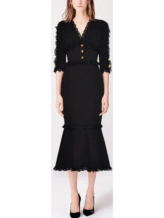 Black Short-Sleeve Midi Dress Stylish Tiered Midi Dress