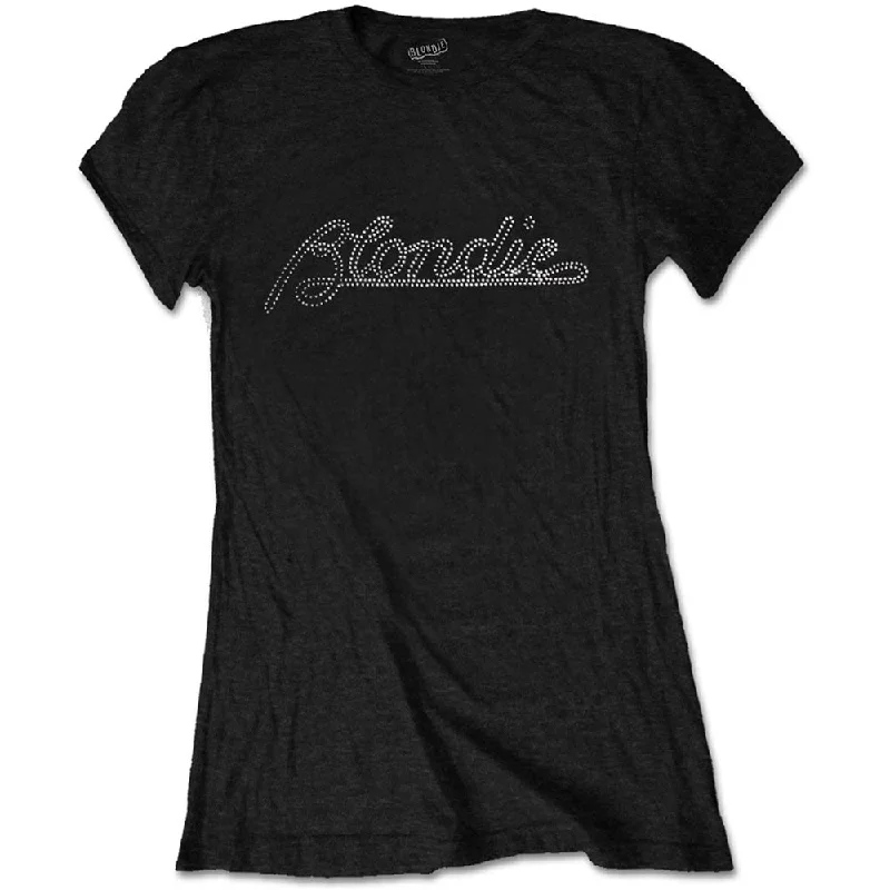 Blondie | Official Ladies T-Shirt | Diamante Logo Fleece Nylon Spandex