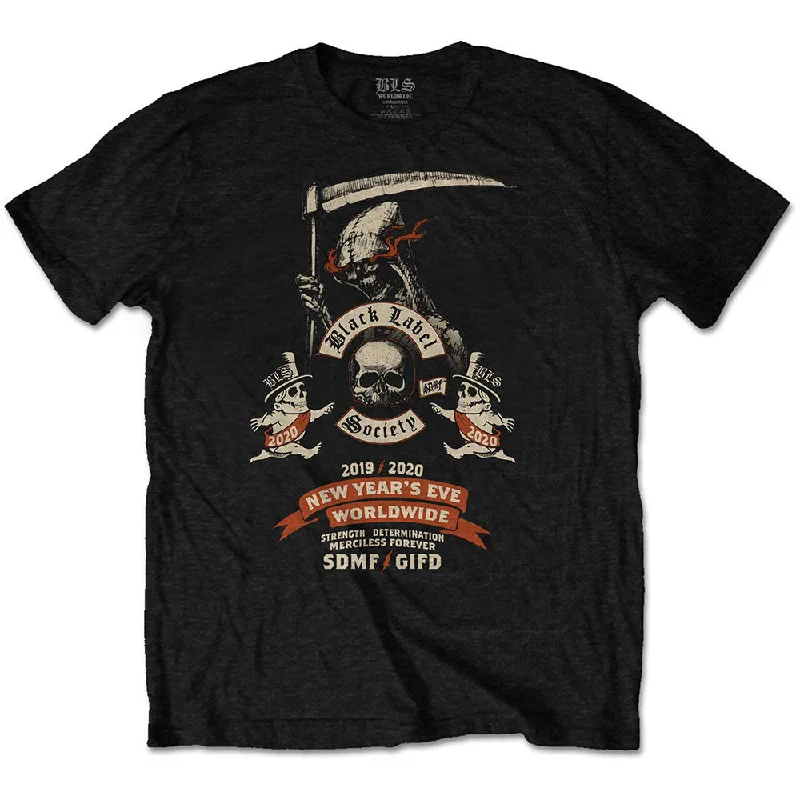 Black Label Society | Official Band T-Shirt | New Years Eve (Back Print) Striped Floral Plaid