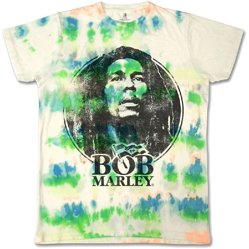 Bob Marley | Official Band T-Shirt | Black & White Logo (Dip-Dye) Mesh Fabric Canvas Fabric Denim Fabric