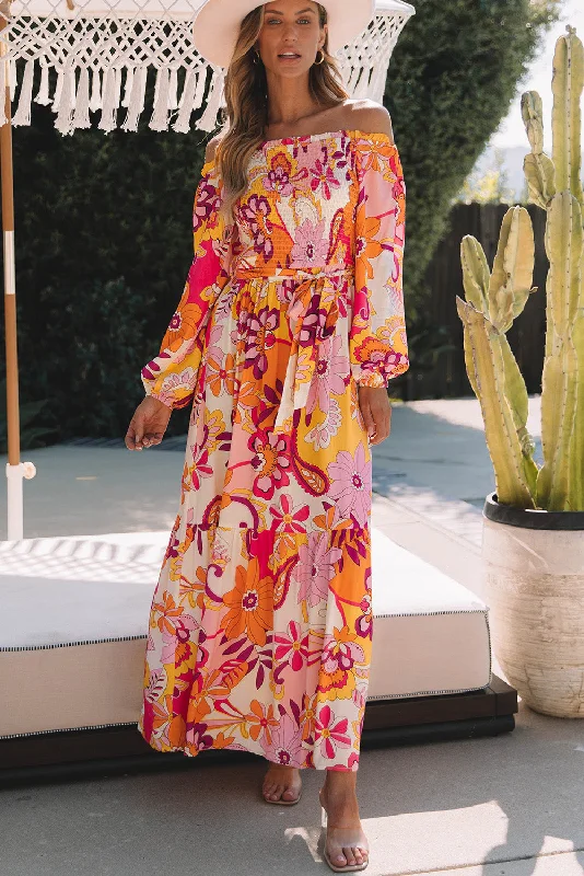 Boho Floral Smocked Off Shoulder Puff Sleeve Maxi Dress Fashionable Halter Neck Maxi Dress Boho Floral Smocked Off Shoulder Puff Sleeve Maxi Dress Fashionable Halter Neck Maxi Dress