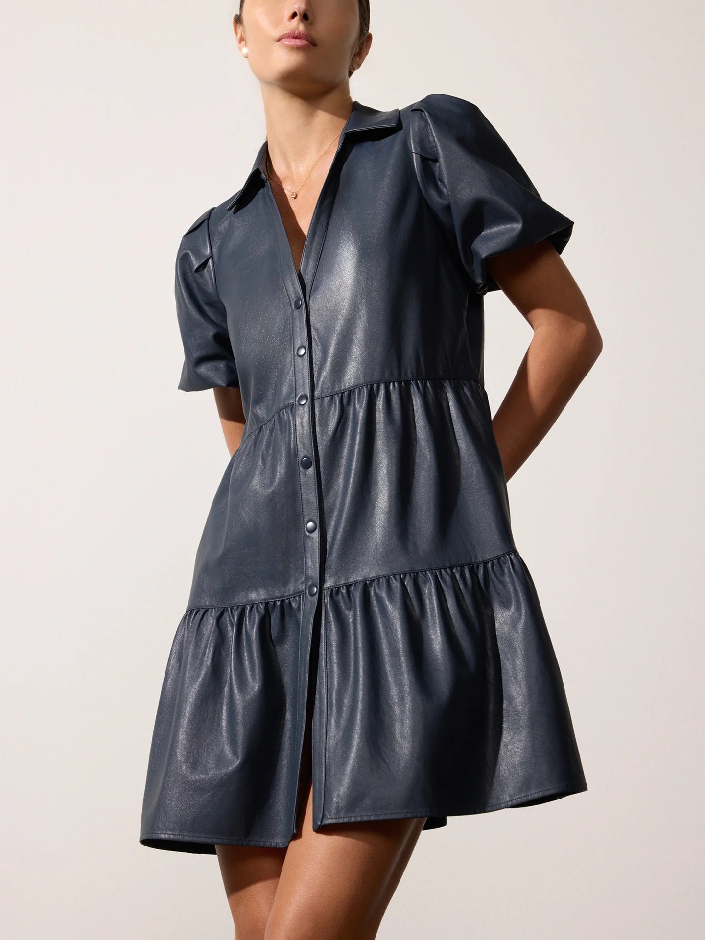 Havana Vegan Leather Mini Dress Cozy Ruched Mini Dress