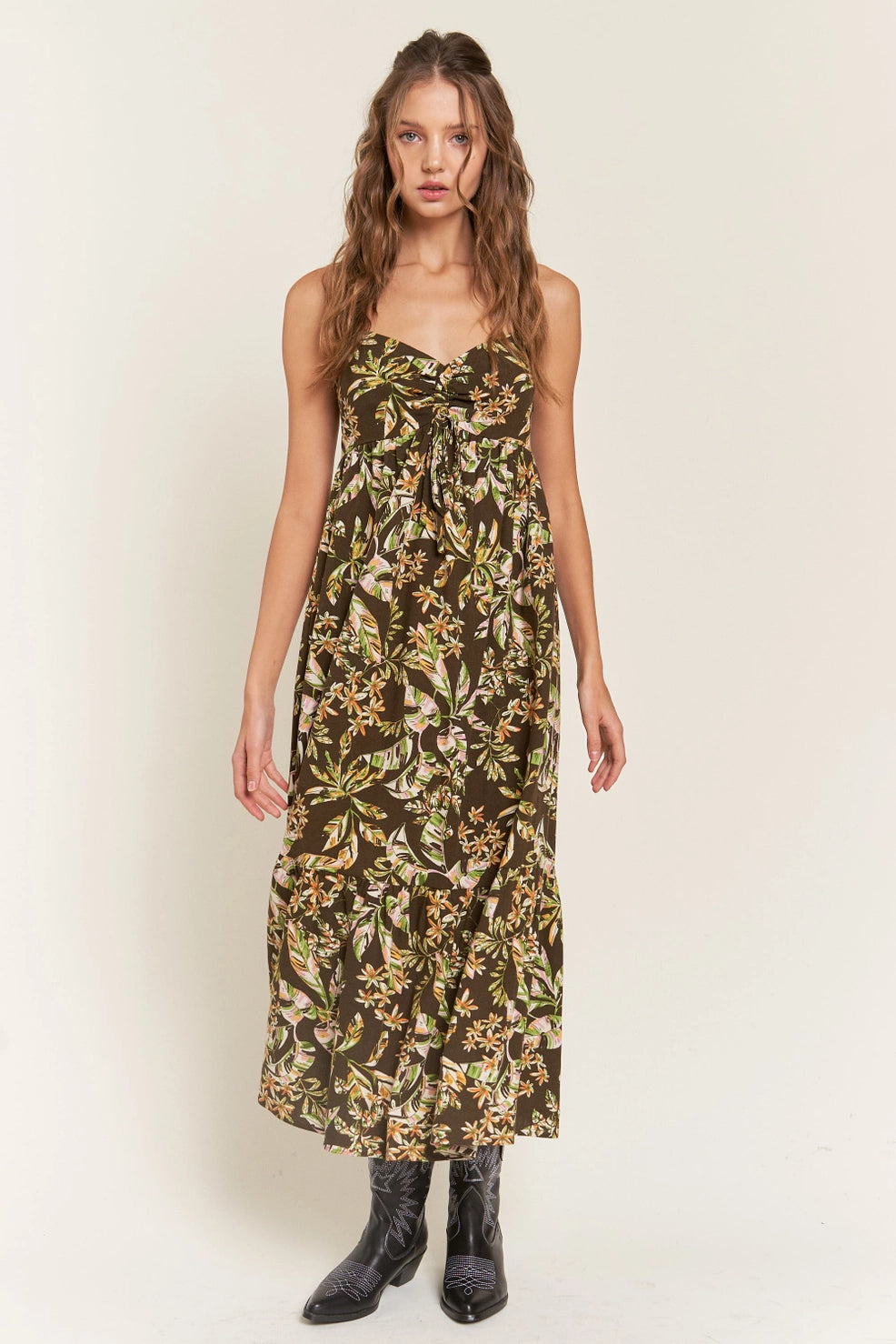 Brown Floral Midi Dress Stylish Wraparound Midi Dress