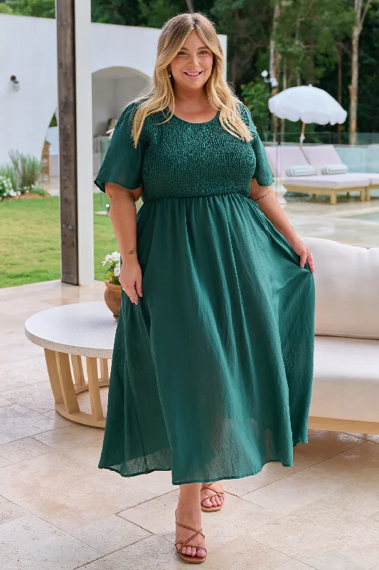 Candace Midi Dress Forest Green Stylish Button-Up Midi Dress