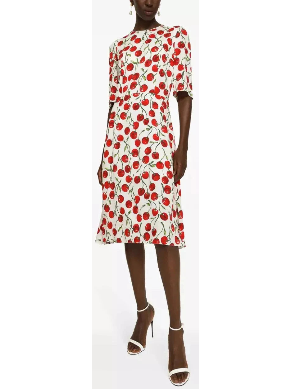 Cherry-Print Midi Dress Cozy Wide Strap Midi Dress