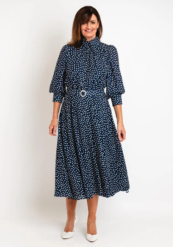 Claudia C Sofia Puff Sleeve Polka Dot Maxi Dress, Navy Fashionable Open-Back Maxi Dress Claudia C Sofia Puff Sleeve Polka Dot Maxi Dress, Navy Fashionable Open-Back Maxi Dress