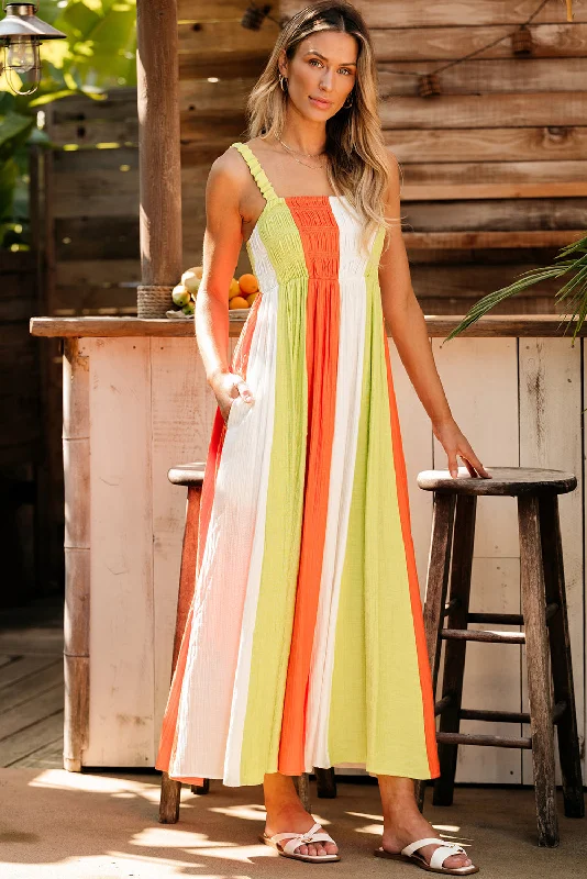 Color Block Shirred High Waist Fit and Flare Maxi Dress Trendy Fit-and-Flare Maxi Dress Color Block Shirred High Waist Fit and Flare Maxi Dress Trendy Fit-and-Flare Maxi Dress