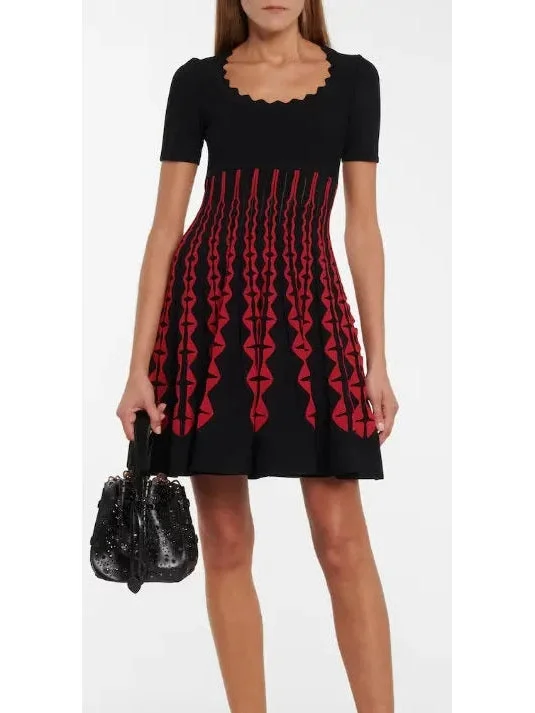 Color Contrast Knit Mini Dress Comfortable Smocked Mini Dress