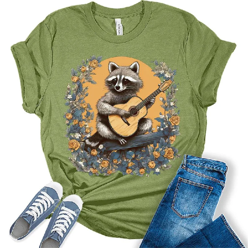 Womens Retro Raccoon Playing Guitar Shirt Cottagecore Clothing Animal Playing Music T-Shirts Cute Short Sleeve Graphic Tees Plus Size Summer Tops Anti-Pilling Machine Wash Handmade Womens Retro Raccoon Playing Guitar Shirt Cottagecore Clothing Animal Playing Music T-Shirts Cute Short Sleeve Graphic Tees Plus Size Summer Tops Anti-Pilling Machine Wash Handmade