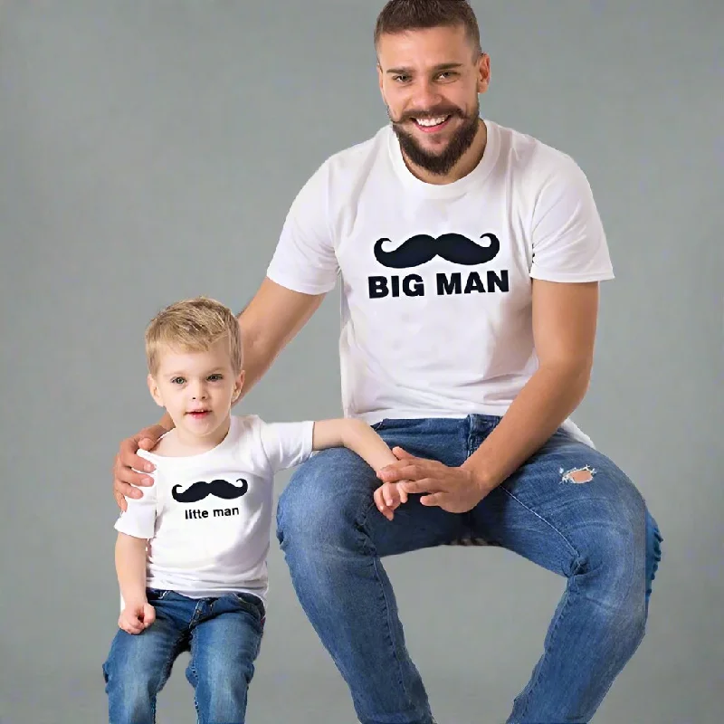 Daddy and Me Big Man Little Man T-Shirt Denim Fabric Leather Fabric Suede Fabric