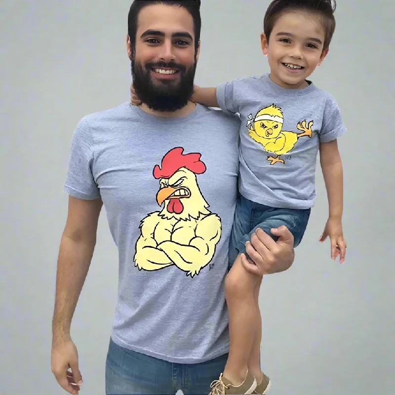 Daddy and Me Cartoon T-Shirt Welt Pockets Slit Pockets