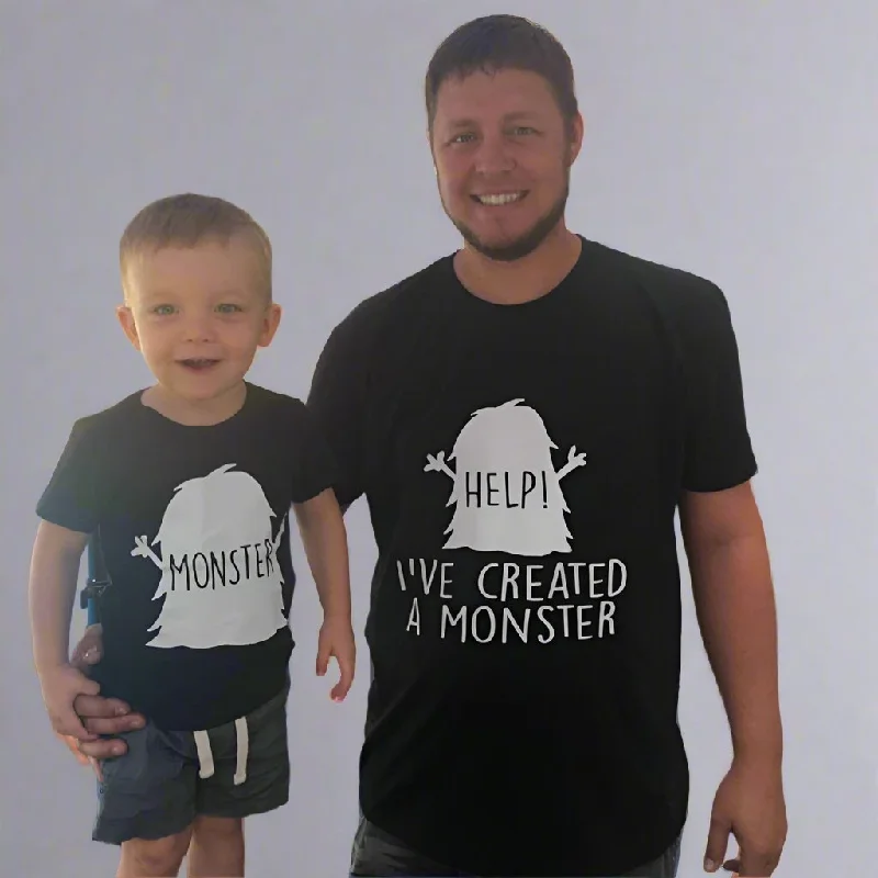 Daddy and Me I have Created a Monster T-Shirt Real Fur Shearling Chenille