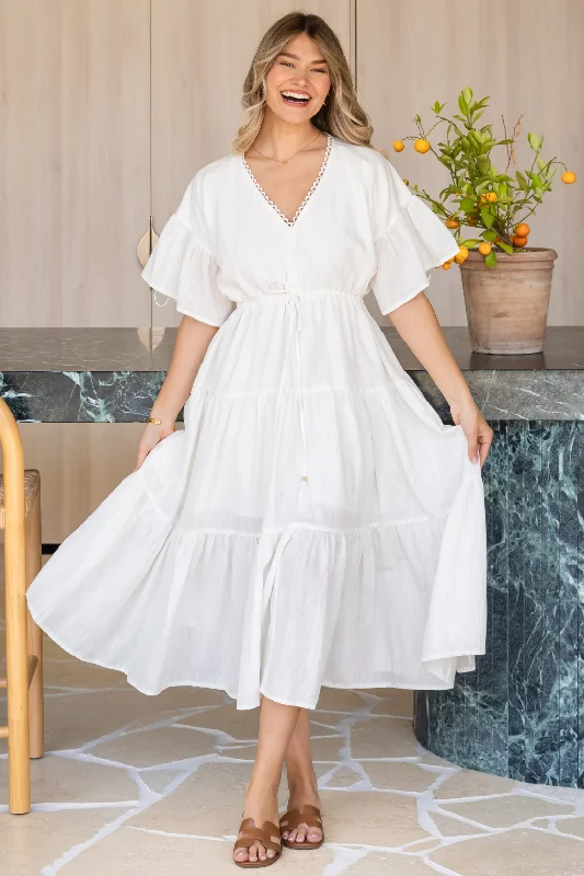 Dolly Midi Dress White Trendy Flared Sleeve Midi Dress