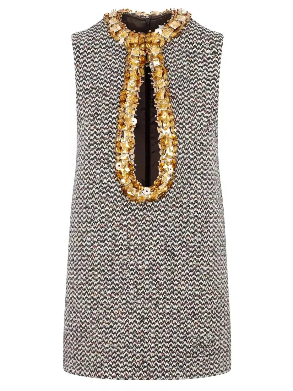 Embellished Boucle-Tweed Sleeveless Mini Dress Classic Casual Mini Dress