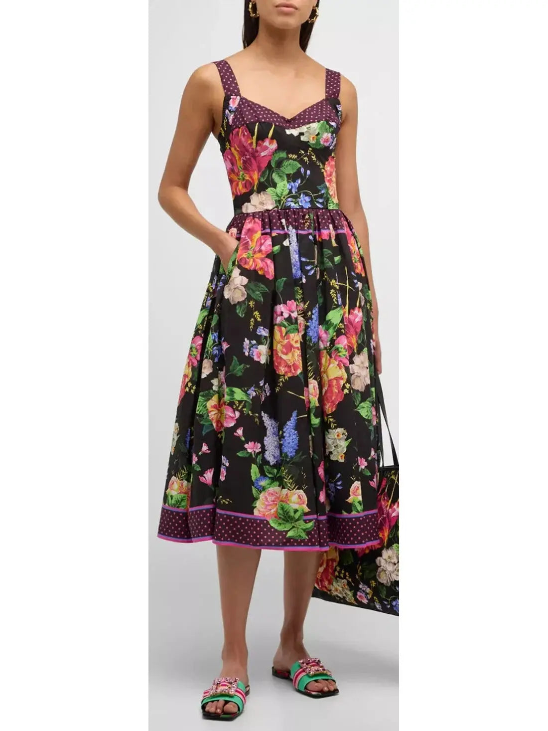 Floral-Print Sleeveless Bustier Fit-&-Flare Midi Dress Fashionable Shift Midi Dress