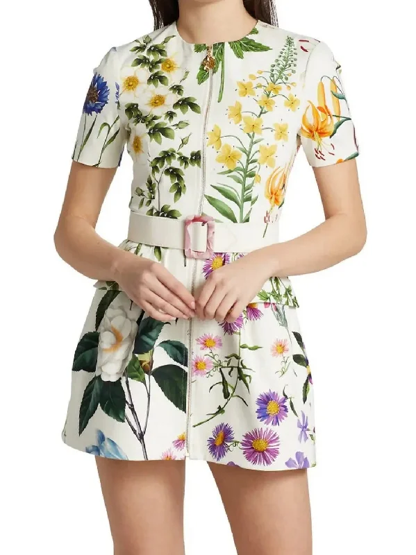 Floral-Printed Embellished Mini Dress Casual Button-Up Mini Dress