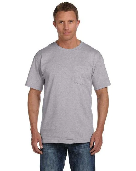 Fruit of the Loom Adult HD Cotton  Pocket T-Shirt 3931P (Pack of 6) Iron Safe Non-Iron Wrinkle Free