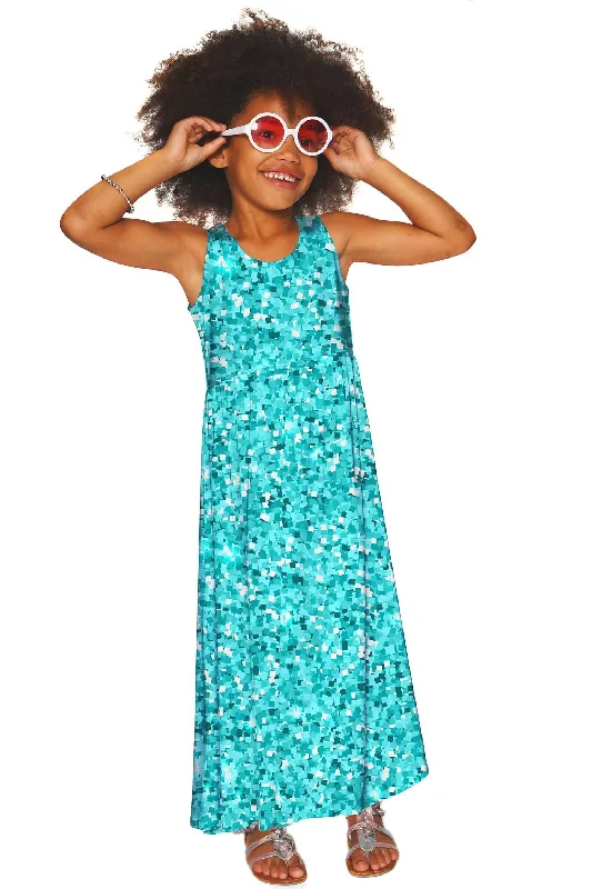 Glittering Azure Bella Blue Sleeveless Empire Waist Maxi Dress - Girls Elegant Silk Maxi Dress Glittering Azure Bella Blue Sleeveless Empire Waist Maxi Dress - Girls Elegant Silk Maxi Dress