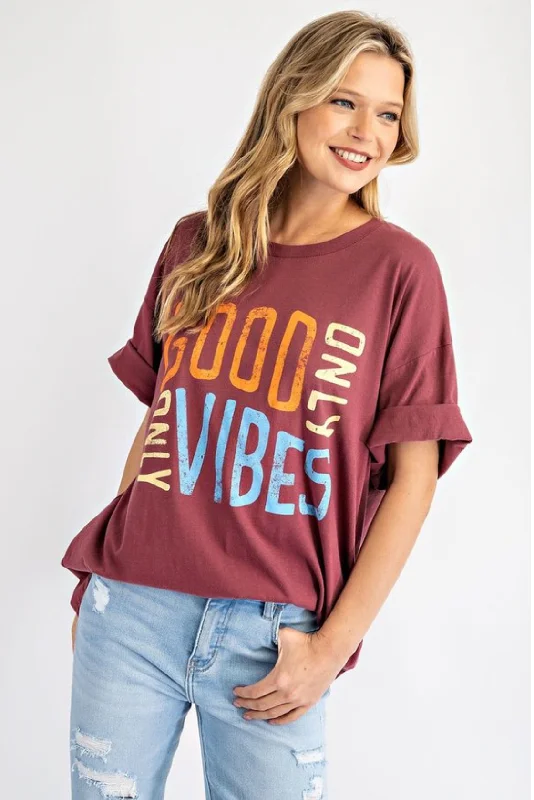 Good Vibes Only Graphic Tee Houndstooth Herringbone Solid