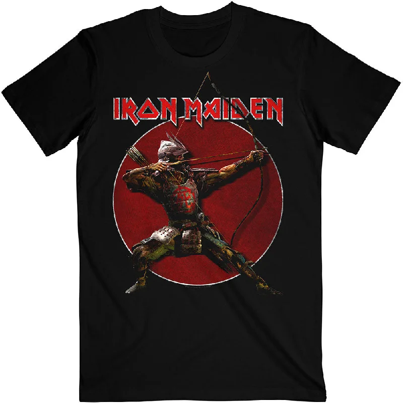 Iron Maiden | Official Band T-Shirt | Senjutsu Eddie Archer Red Circle Ribbed Striped Patterned