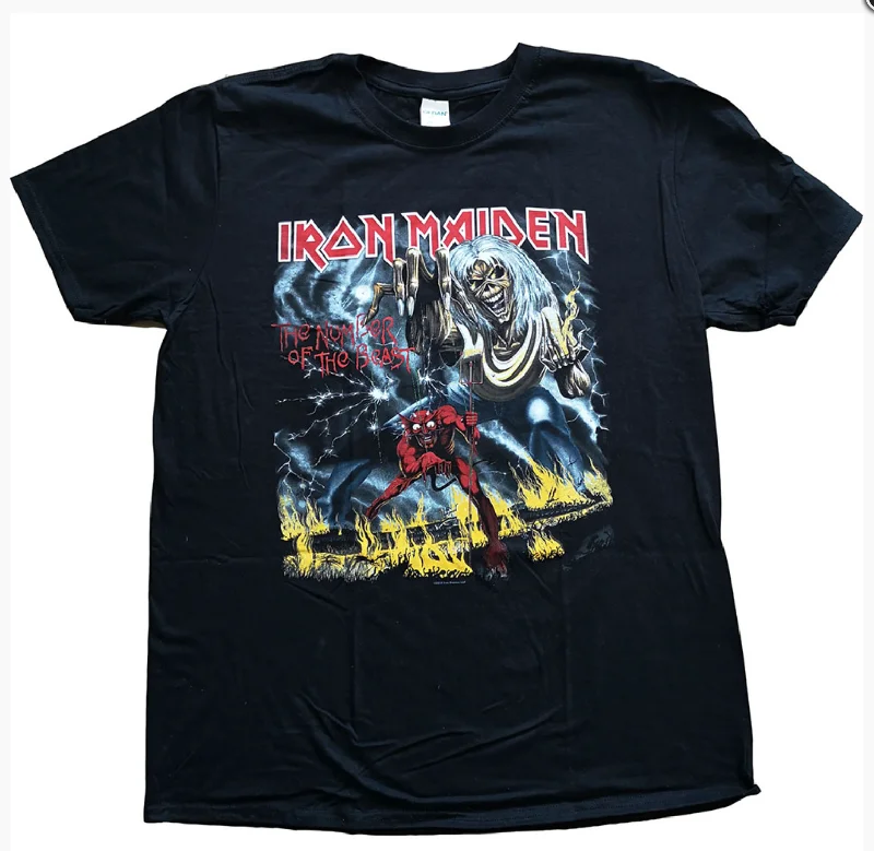 Iron Maiden | Official Band T-Shirt | Number of the Beast Fleece Fabric Down Fabric Feather Fabric